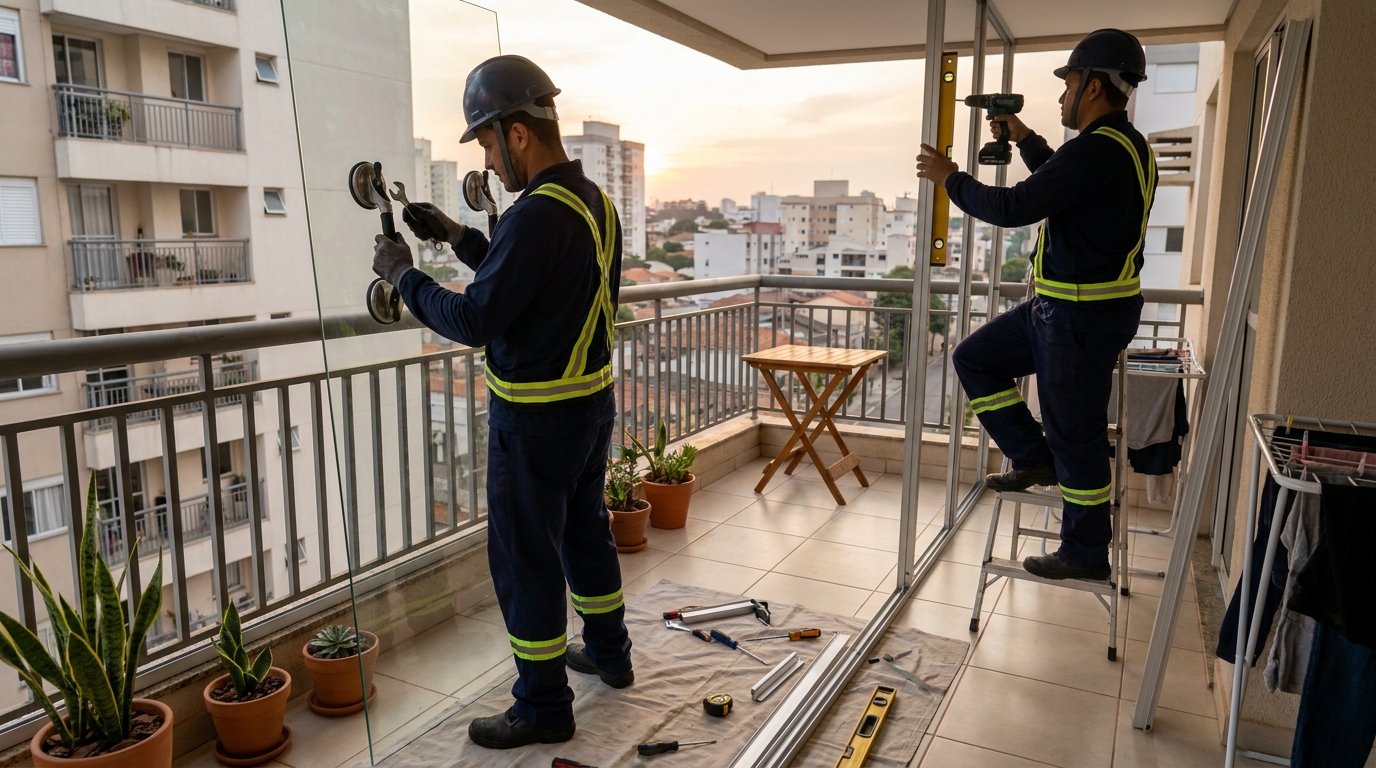 Instalação de parede de vidro em sacada em Rio Branco-AC